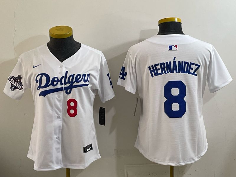 Women 2026 Nike Los Angeles Dodgers #8 Hernandez White Game MLB Jersey 07->women mlb jersey->Women Jersey
